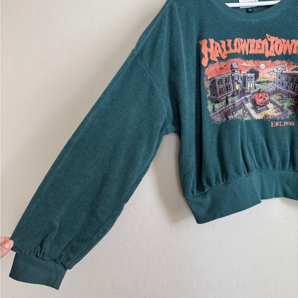 Halloween Town Oversized Terry Cloth Pullover Crew Neck Dark Green Women XLarge - Picture 2 of 8
